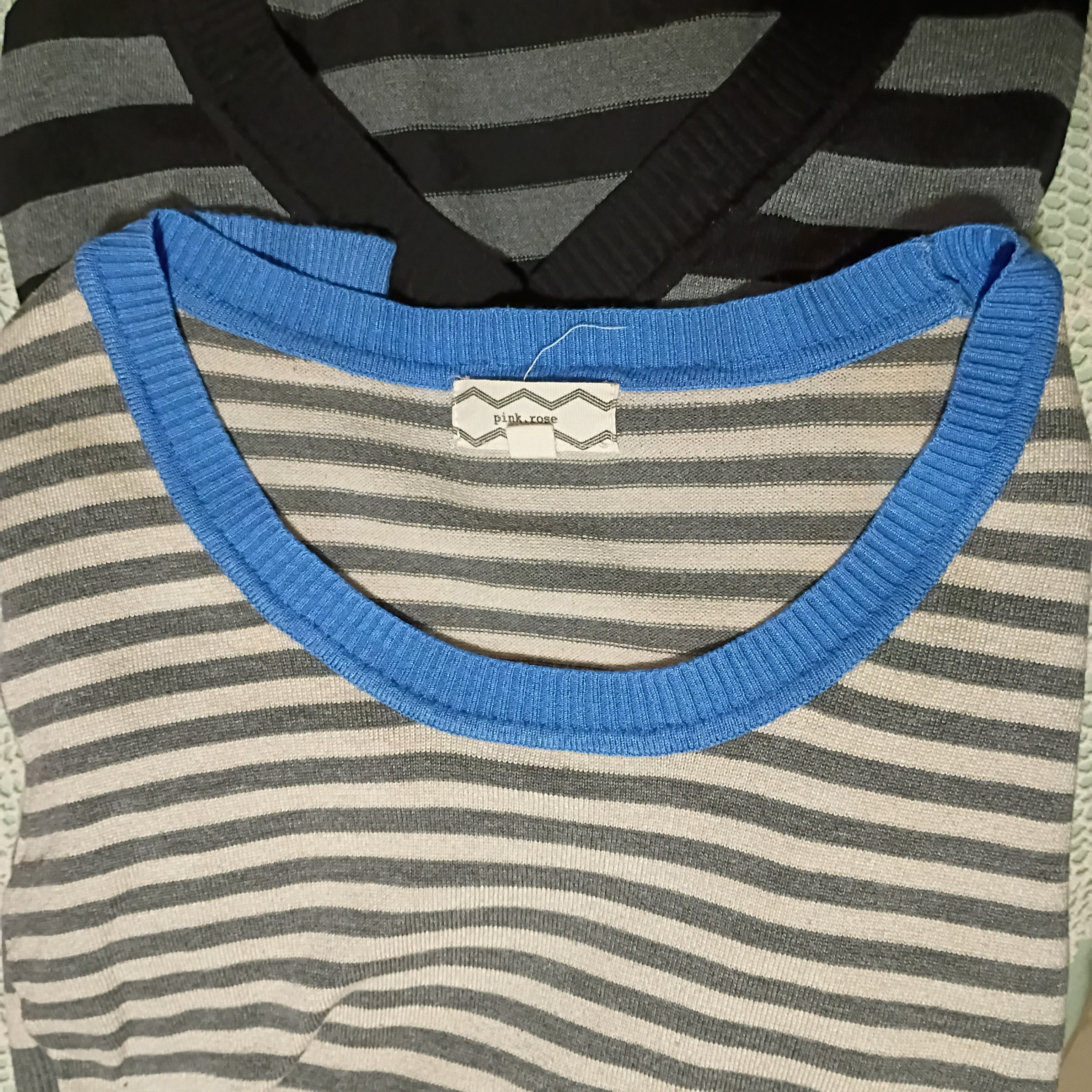 Pink Rose Blue And Gray Striped Sweater
